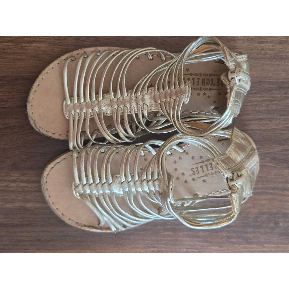 Seychelles Kids Gold Metallic Strappy Gladiator Sandals Back Zip Girls Size 13